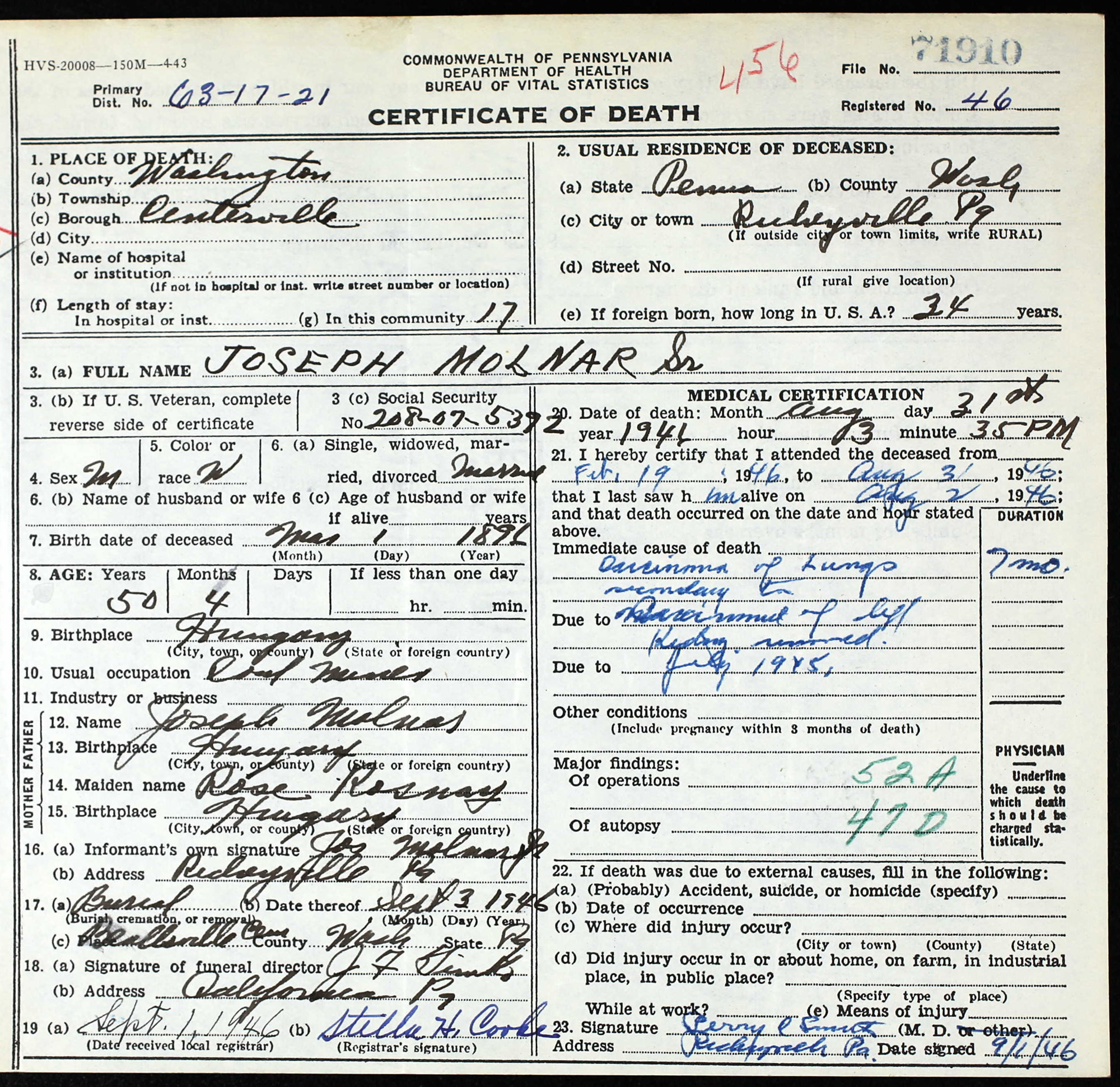 death certificate